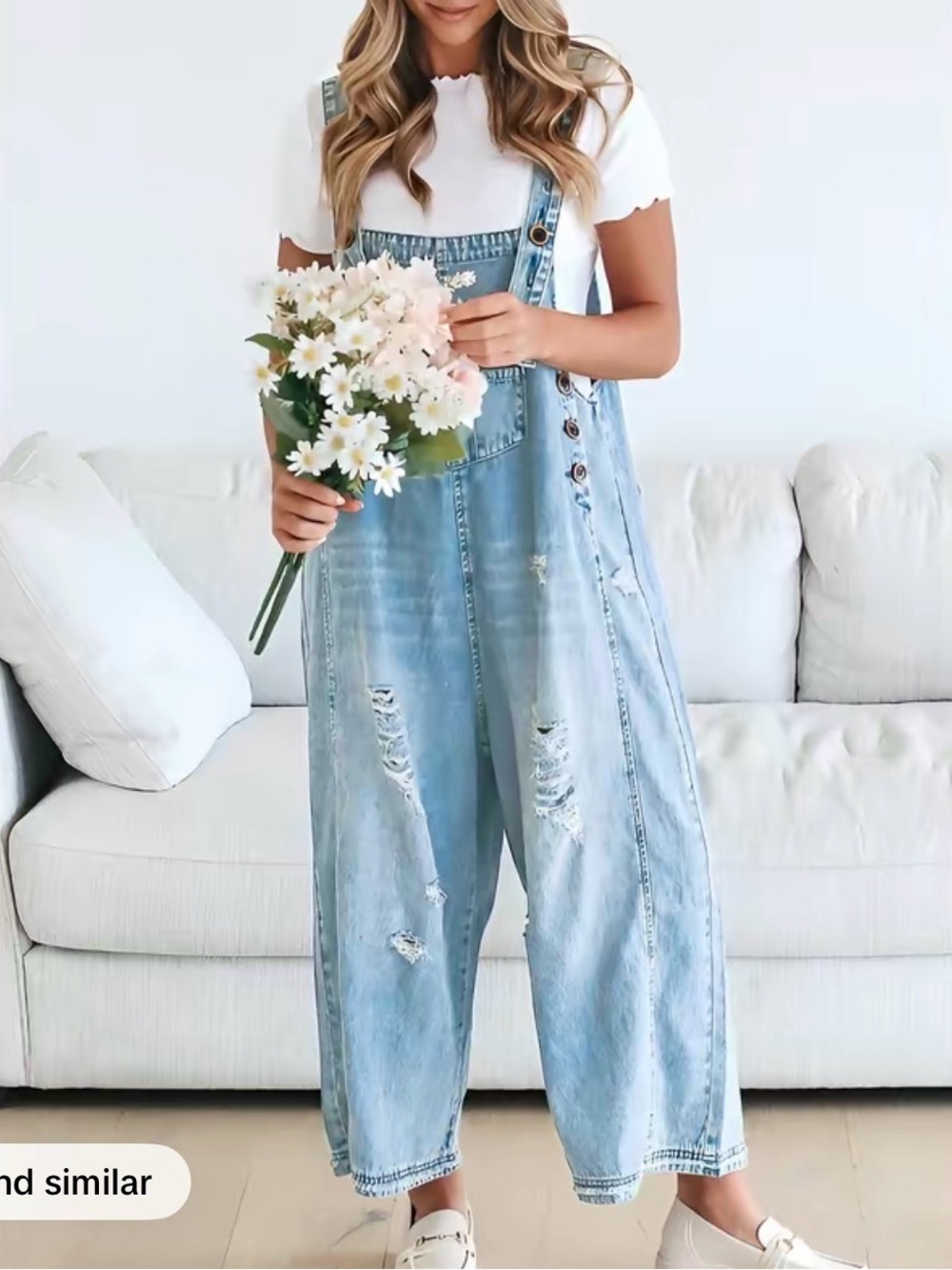 Fisace Distressed Denim Overalls